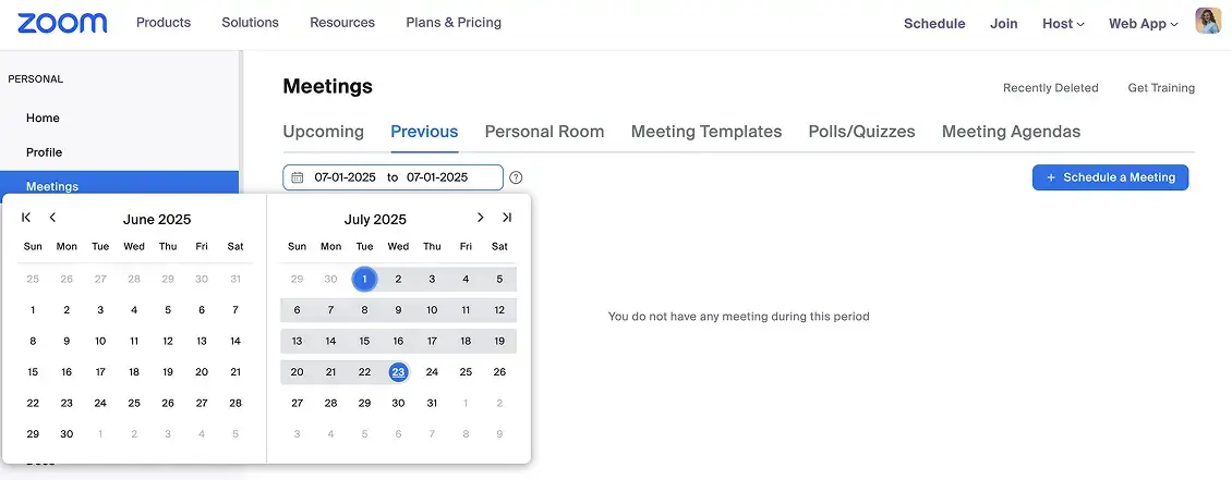 zoom meeting history