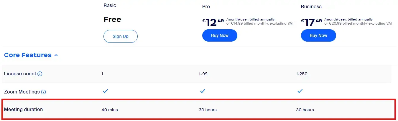 Zoom Meeting Time Limit on Different Plans