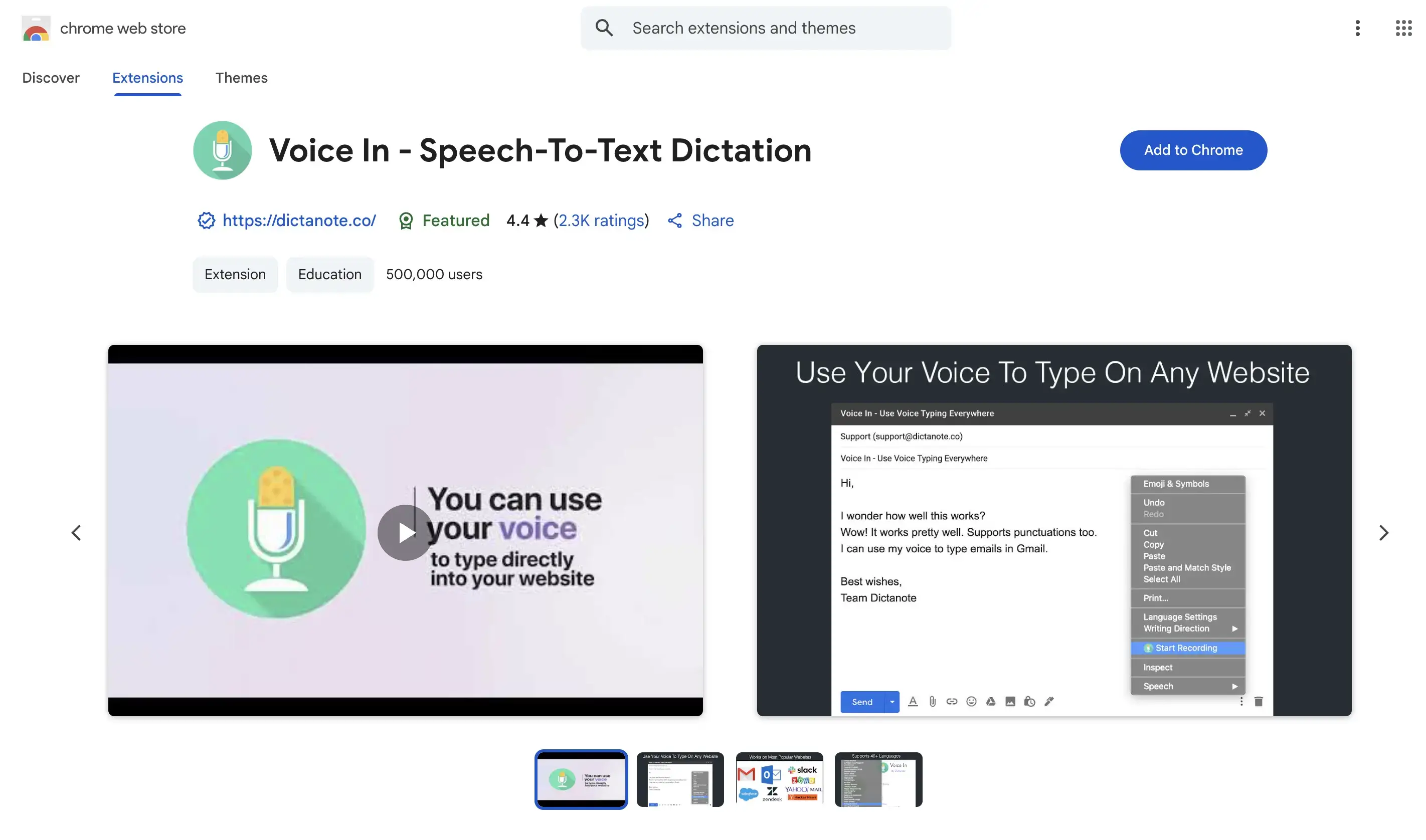 Voice In Chrome Extension