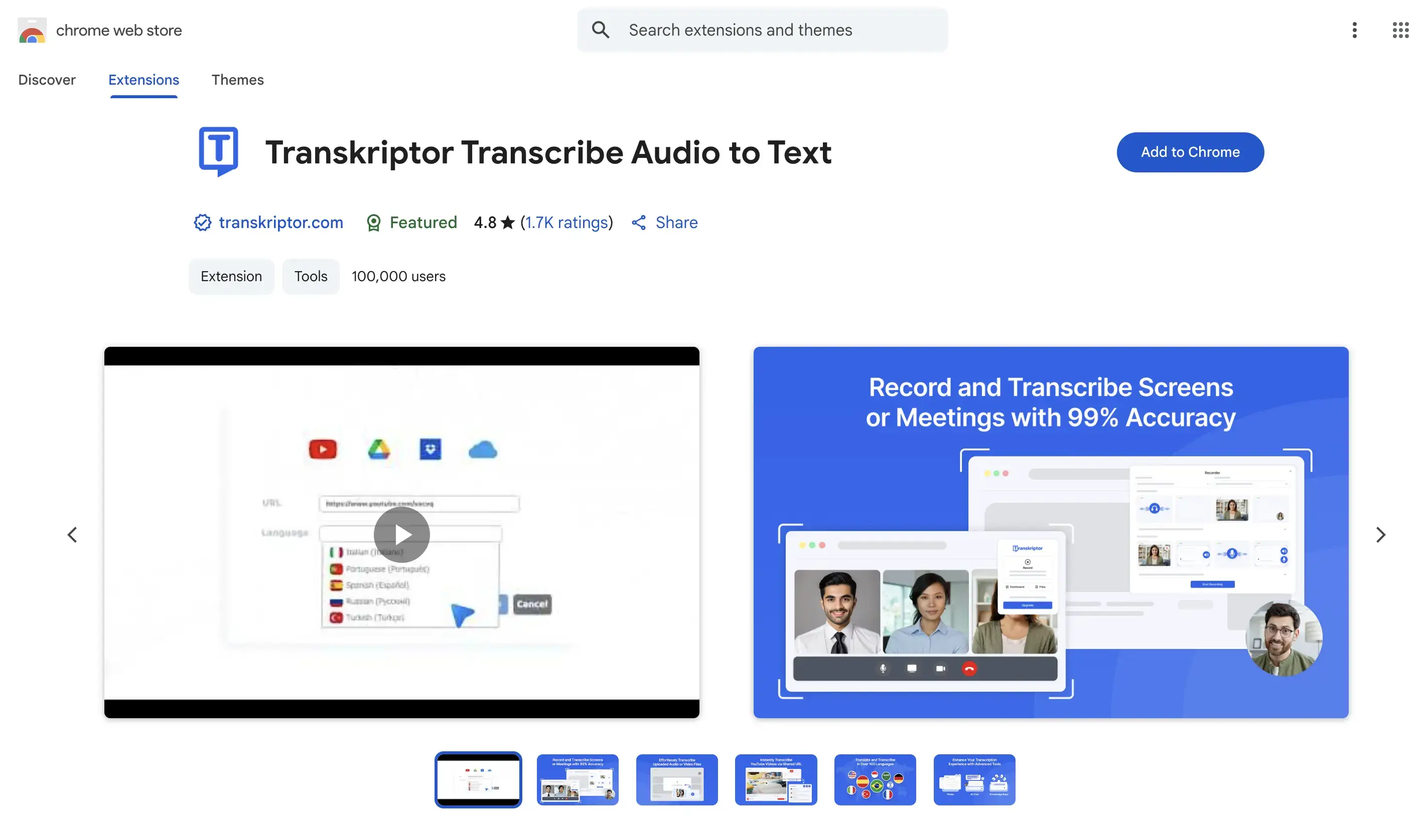 Transkriptor Chrome Extension