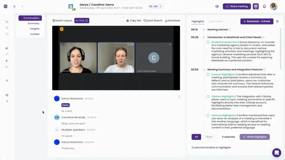 Using MeetGeek to automate meeting recaps