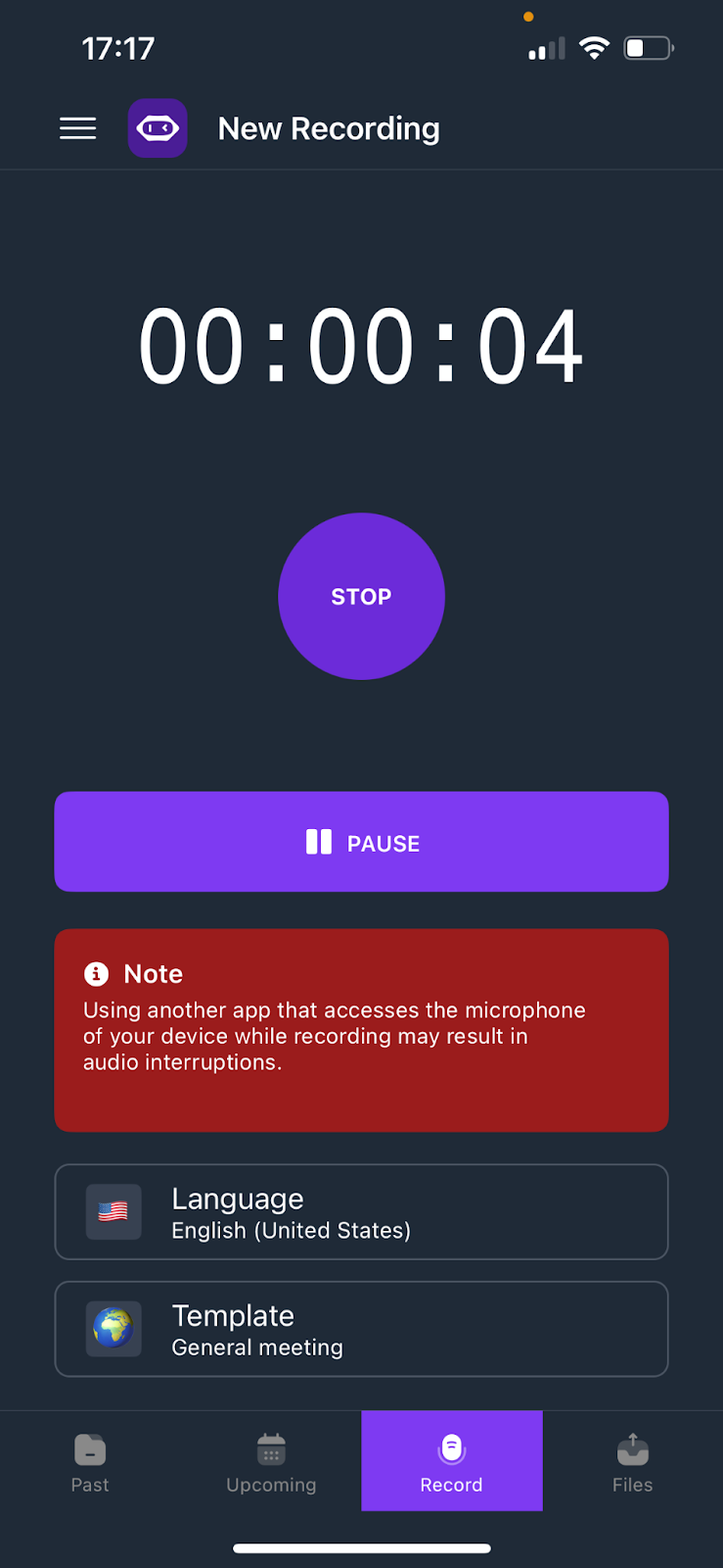 MeetGeek mobile app recording