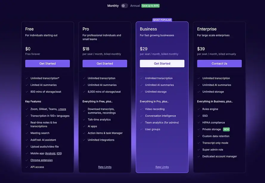 fireflies ai pricing