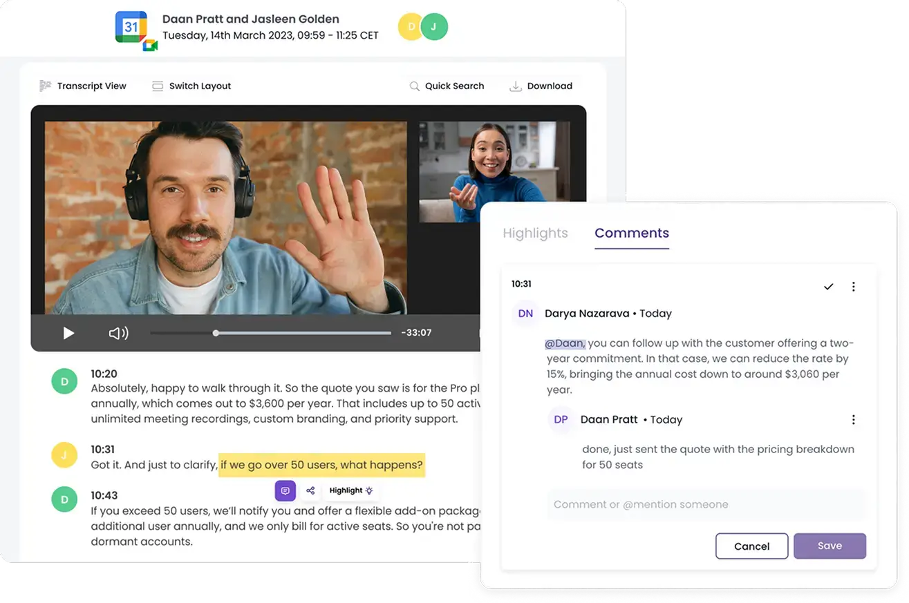 MeetGeek's meeting comments