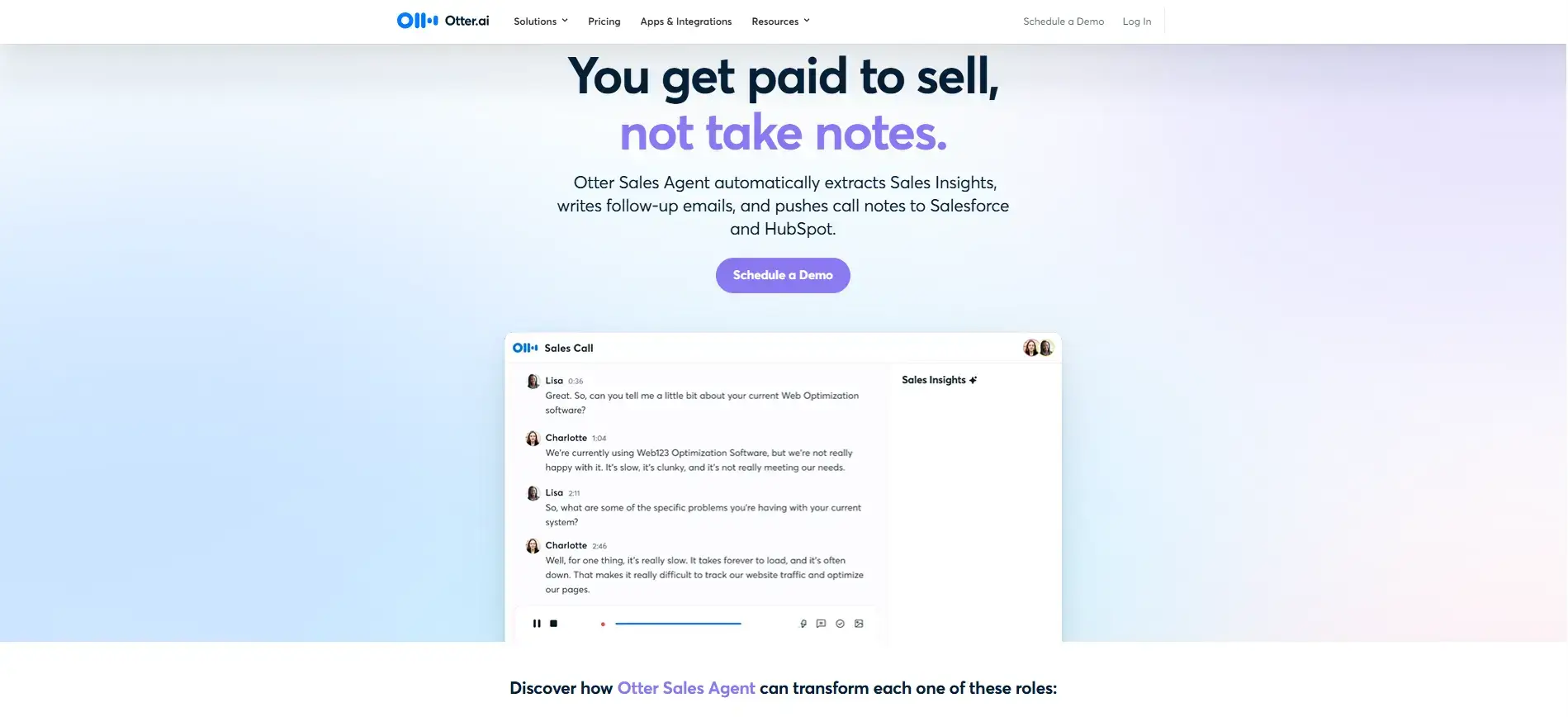 Otter AI’s sales tools are only available in the Enterprise plan