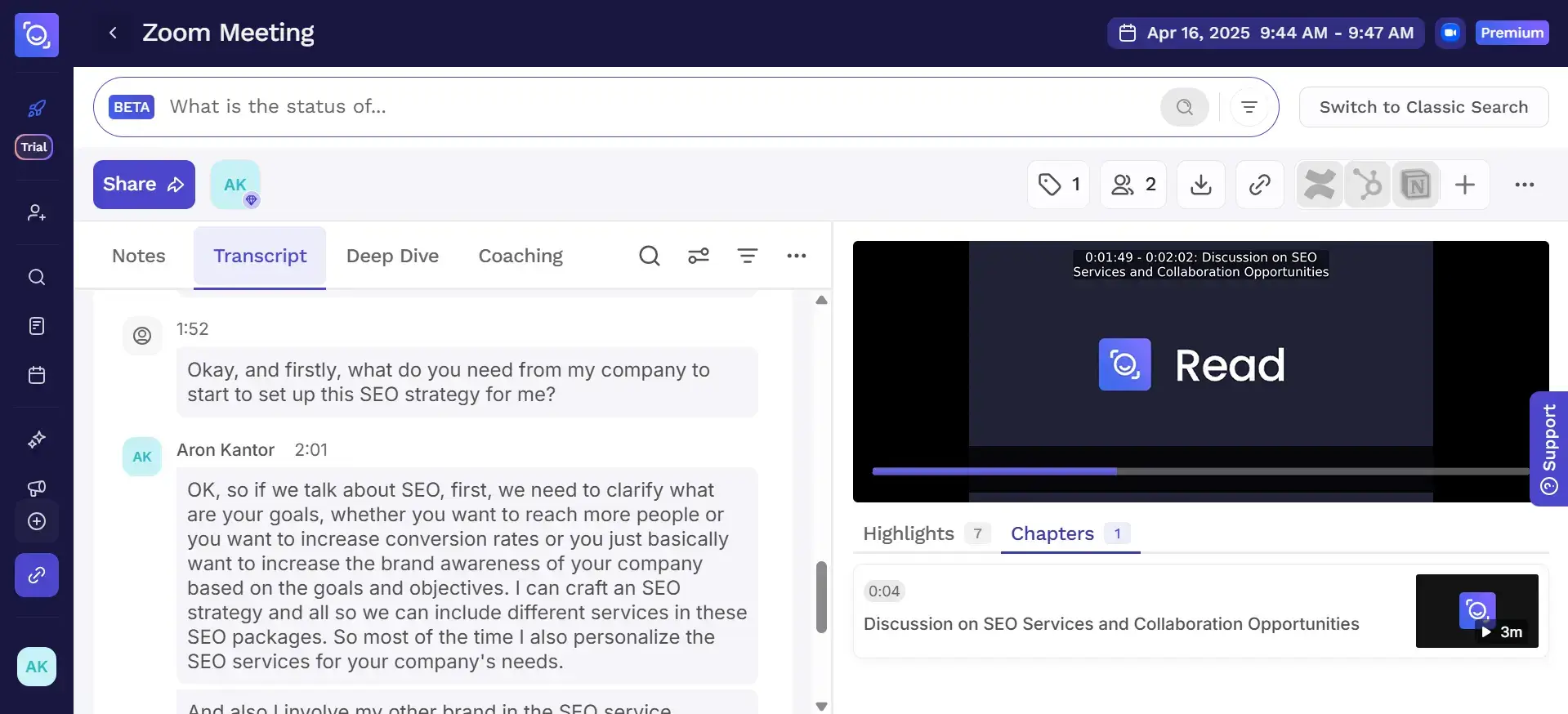 Read AI excels in real-time transcription