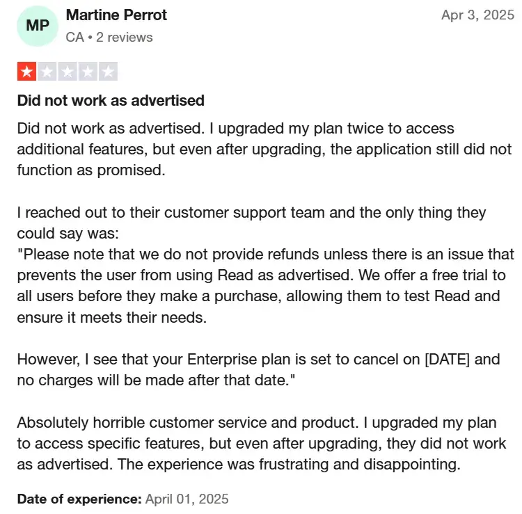 User reports we found during the Read AI review