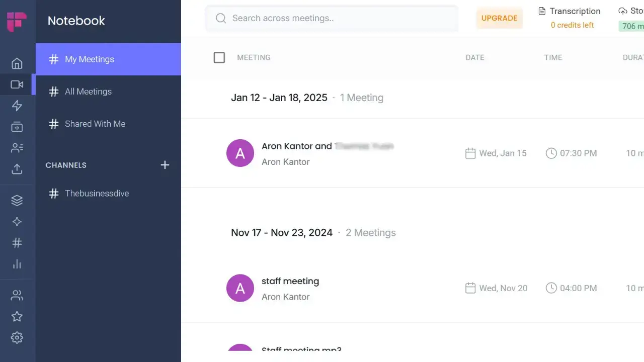 Fireflies AI's user interface