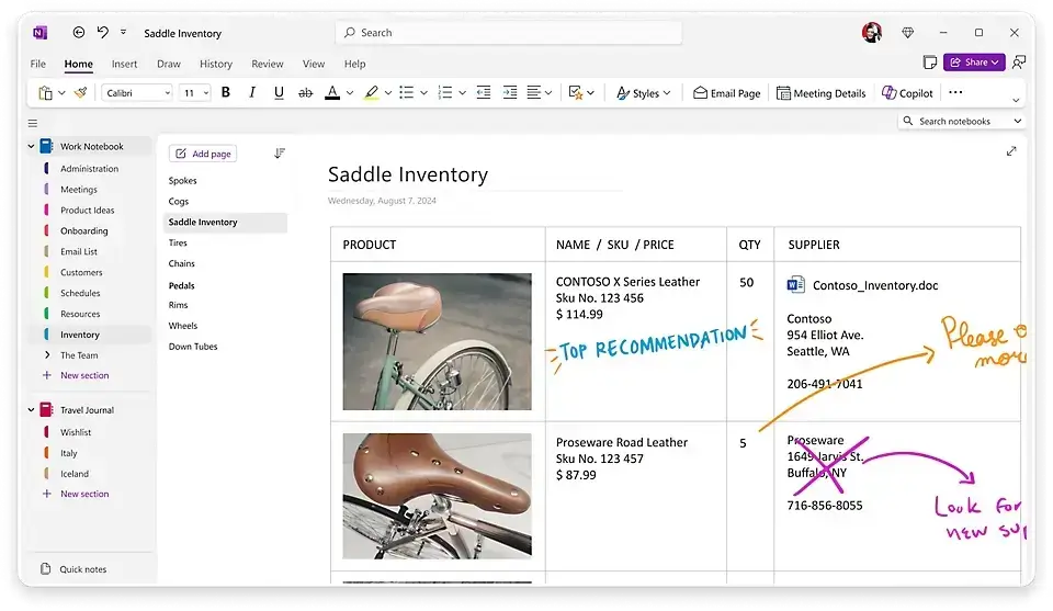 OneNote allows handwritten notes as well